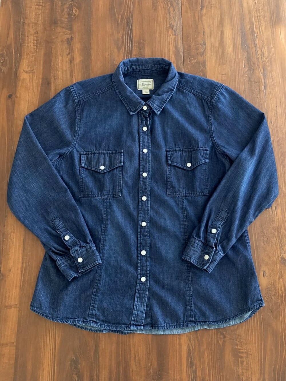 G.H. Bass Women's Denim Pearl Snap Western Shirt Dark Wash 100% Cotton XL
